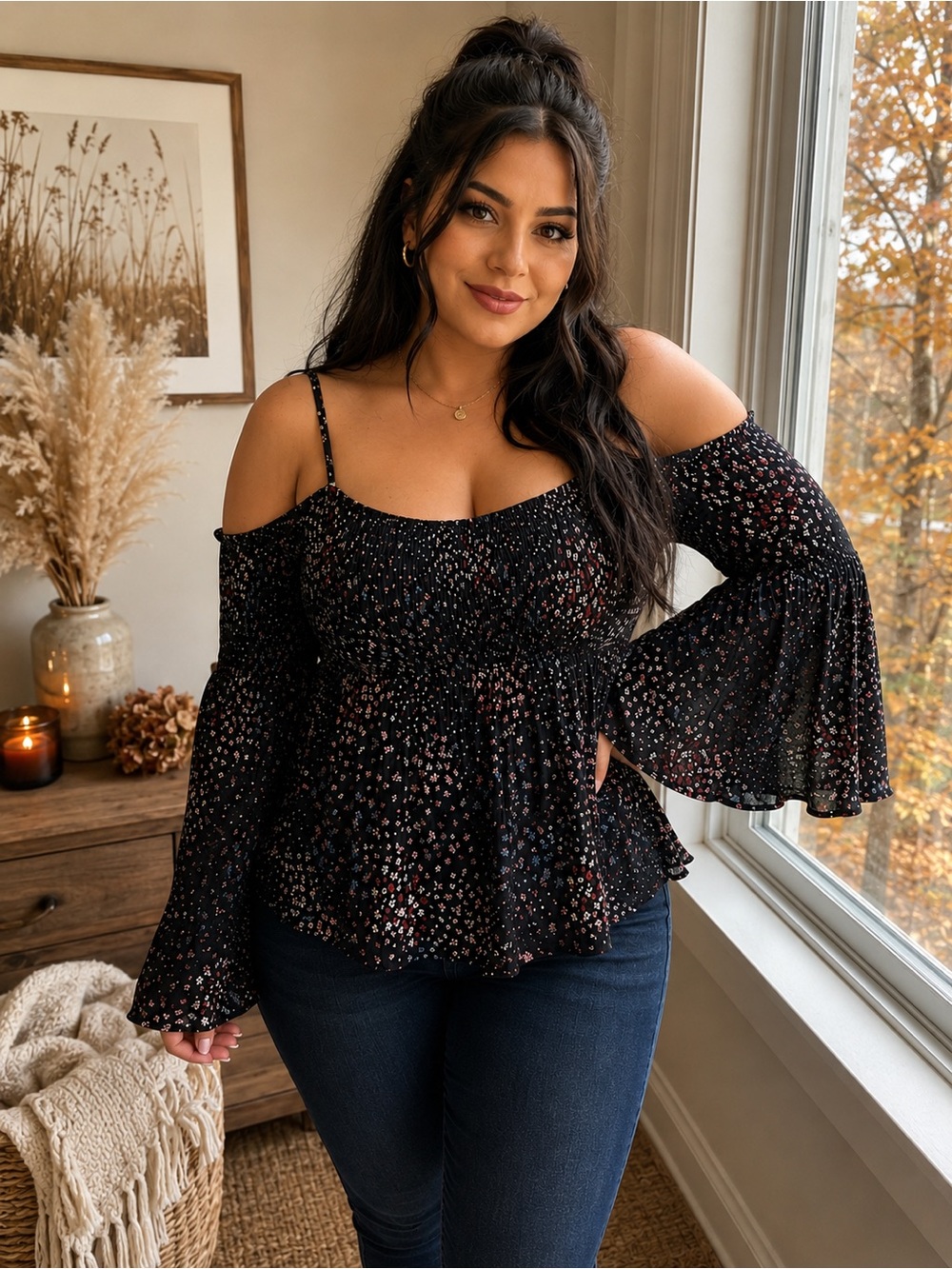 Torrid | 0X | Floral Challis | Cold Shoulder | Bell Sleeve | Blouse Top